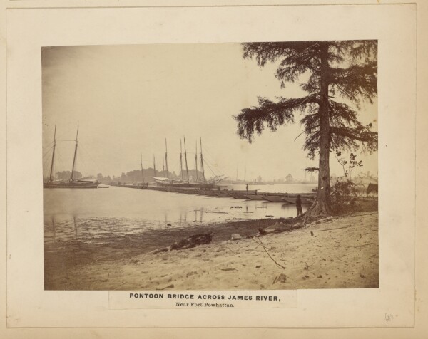 A. J. Russell, Pontoon Bridge Across James River, Near Fort Powhattan. [June 1864].