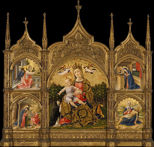 Bartolomeo Vivarini, The Madonna of Humility, the Annunciation, the Nativity, and the Pietà