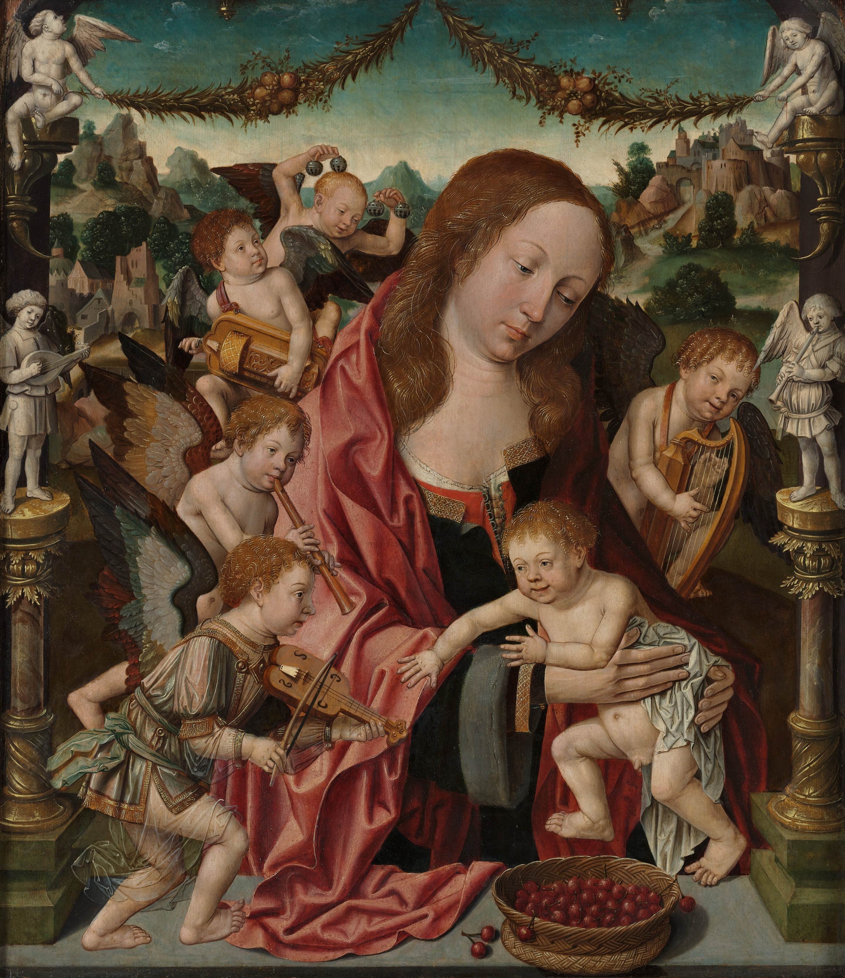 Jacob Cornelisz van Oostsanen, Virgin and child with angel musicians