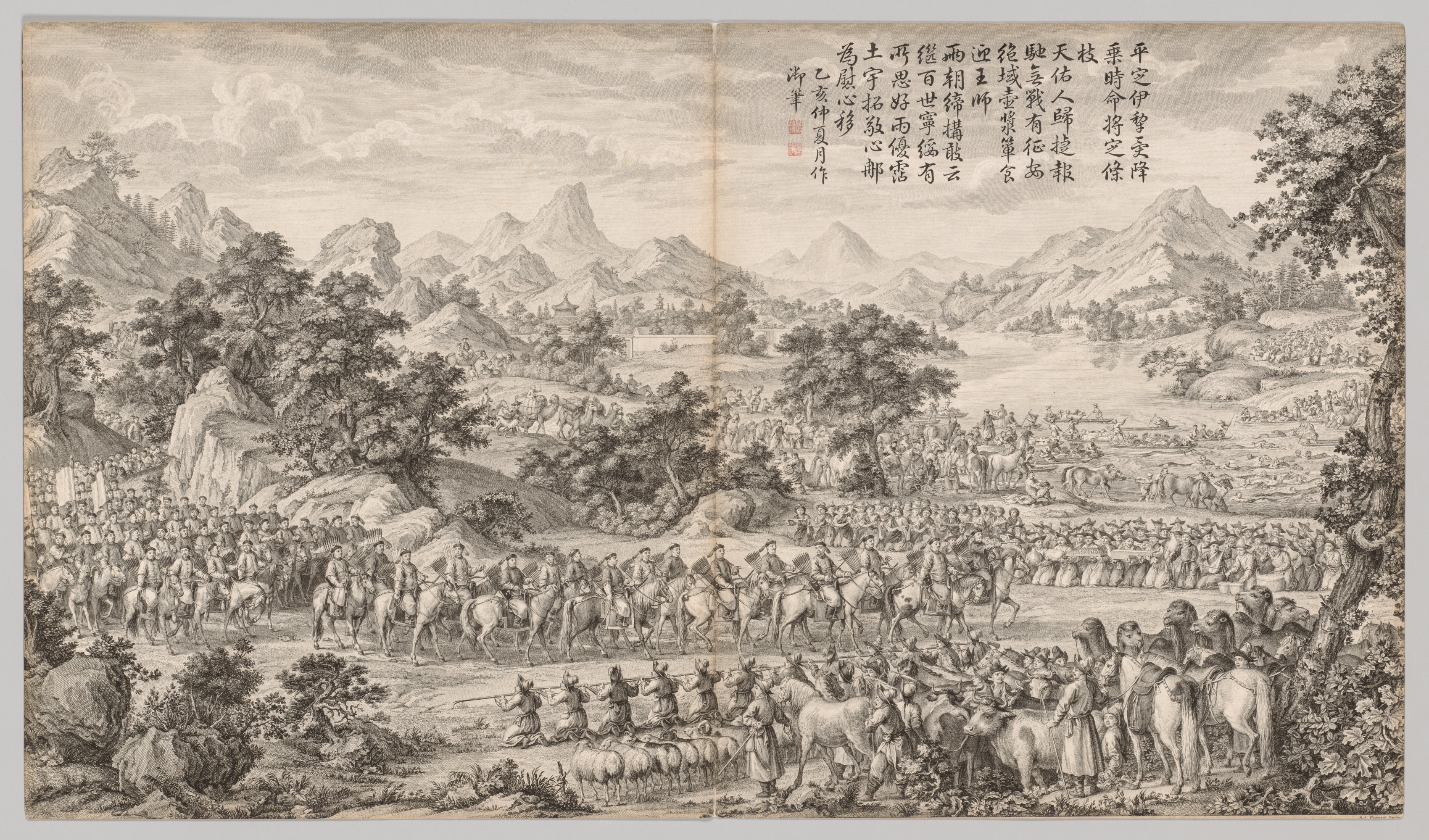 Giuseppe Castiglione, Receiving Surrender from the Eli: from Battle Scenes of the Quelling of Rebellions in the Western Regions, with Imperial Poems