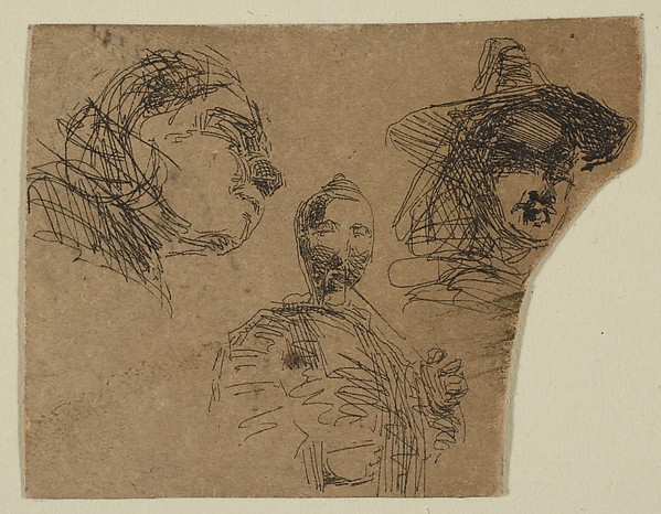 James McNeill Whistler, Two Female Heads and Standing Figure (from Sketches on the Coast Survey Plate)