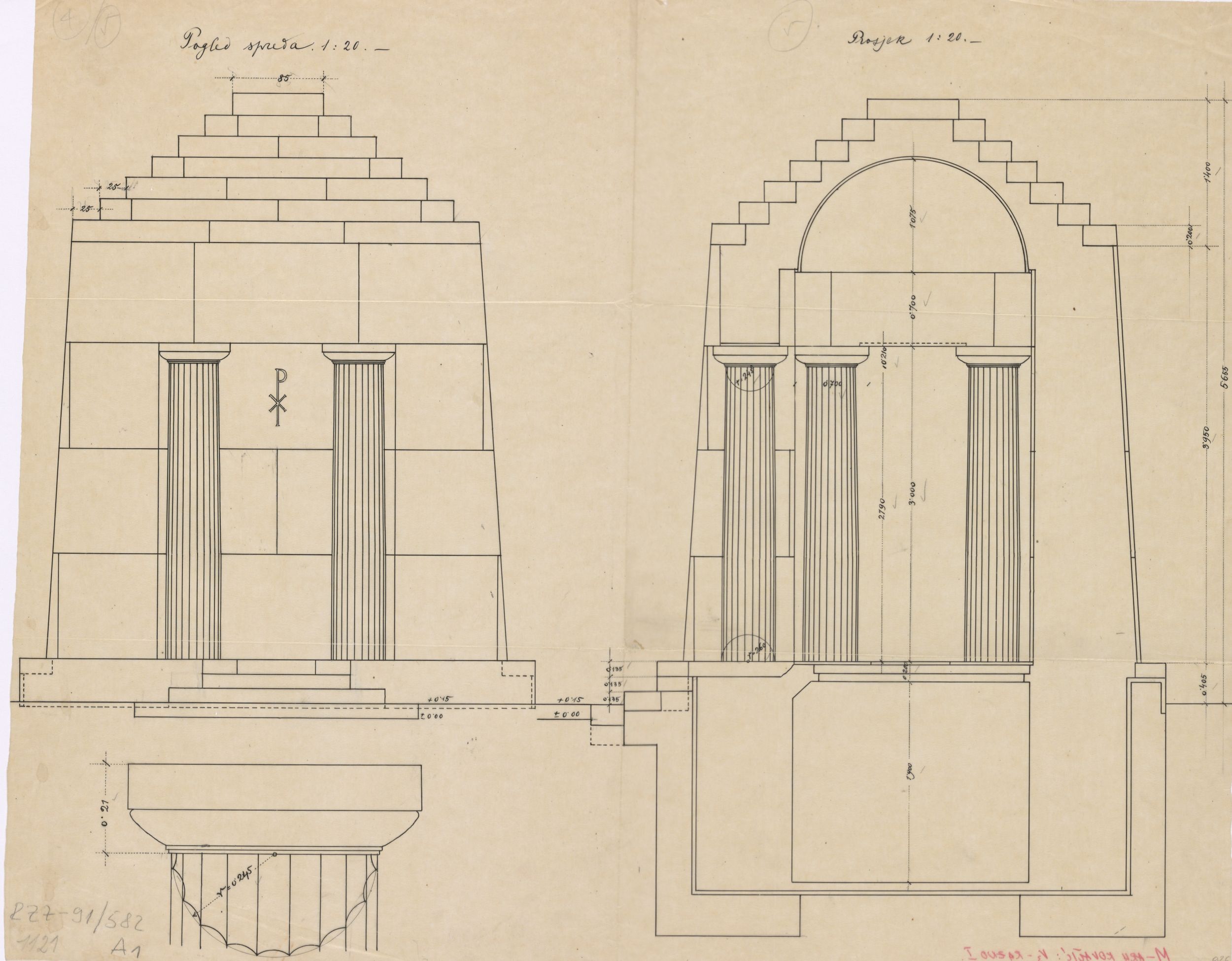 Hugo Ehrlich, Mauzolej obitelji d'Havlin et de Piennes, pogled/presjek/detalj stupa