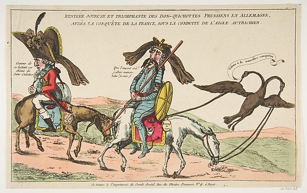 Anonymous, French, 18th century, Rentrée joyeuse et triomphale des Don-Quichottes Prussiens en Allemagne, après la conquête de la France, sous conduite de l'Aigle autrichien (The Joyous Triumphal Entry of the Prussian Don Quixote into Germany after the Conquest of France, Accompanied by the Austrian Eagle)