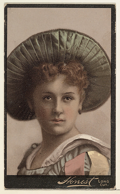 W. Duke, Sons & Co., Actress wearing wide-brimmed hat lined with green folded fabric, from Stars of the Stage, Third Series (N131) issued by Duke Sons & Co. to promote Honest Long Cut Tobacco