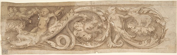 Anonymous, Italian, 16th century, Frieze with Rinceaux and Putti