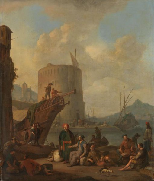 Johannes Lingelbach, Italian Harbor with a Fortified Tower