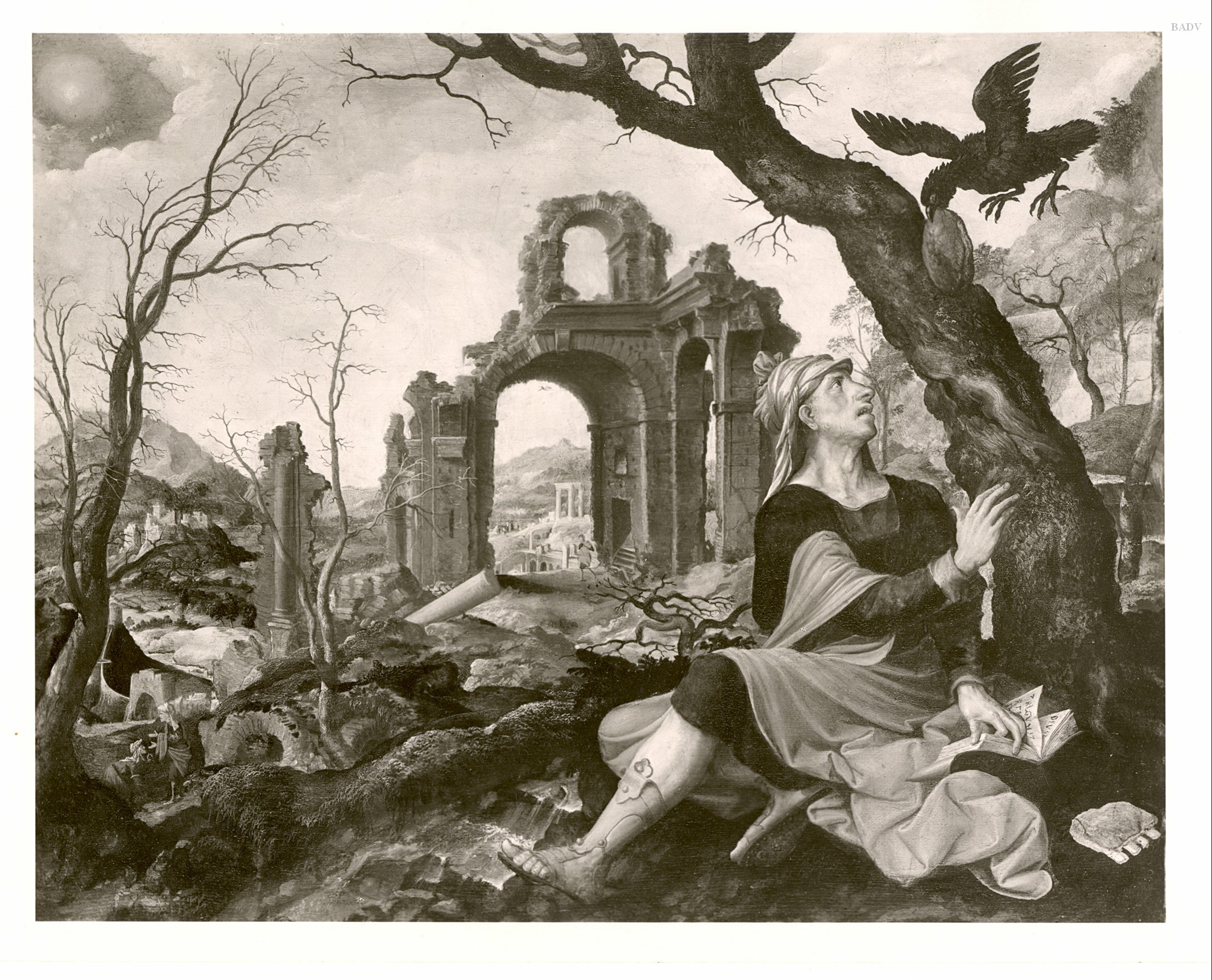 Master of the Prodigal Son, Elias fed by the raven