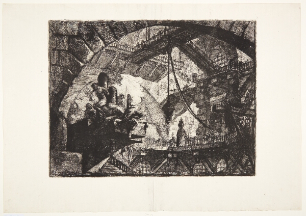 Giovanni Battista Piranesi, Hal med trapper, broer og svalegange, i forgunden en gruppe fanger på en gesims