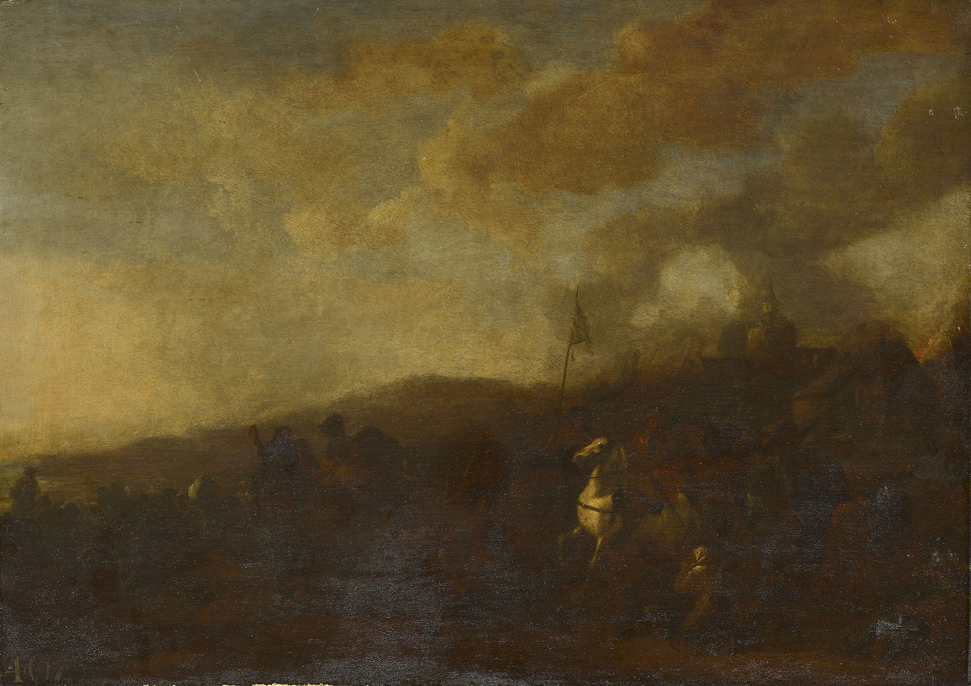 Philips Wouwerman, A Battle-piece with Soldiers Plundering