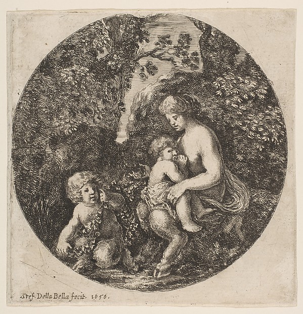 Stefano della Bella, Satyr family, from 'Landscapes and seaports' (Paysages et ports de mer, dans des ronds)