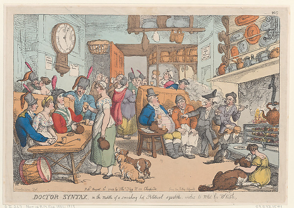 Thomas Rowlandson, Doctor Syntax, in the Middle of a Smoking Hot Political Squabble, Wishes to Whet his Whistle