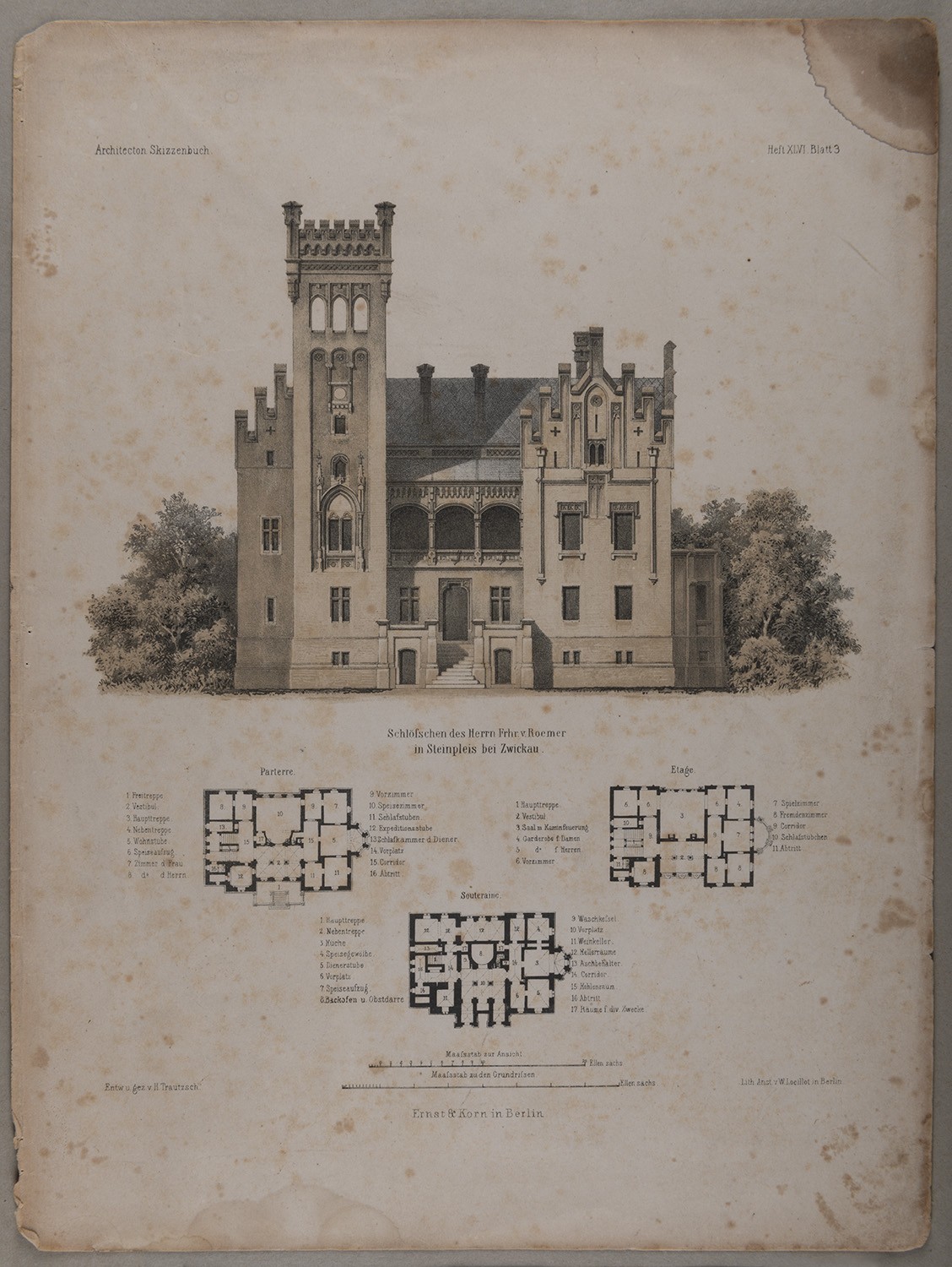 Lithographische Anstalt Wilhelm Loeillot, Steinpleis bei Werdau (Sachsen): Schlößchen des Freiherrn von Roemer (Architectonisches Skizzenbuch)