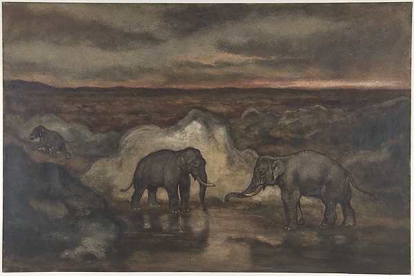 Antoine-Louis Barye, Elephants by a Pool