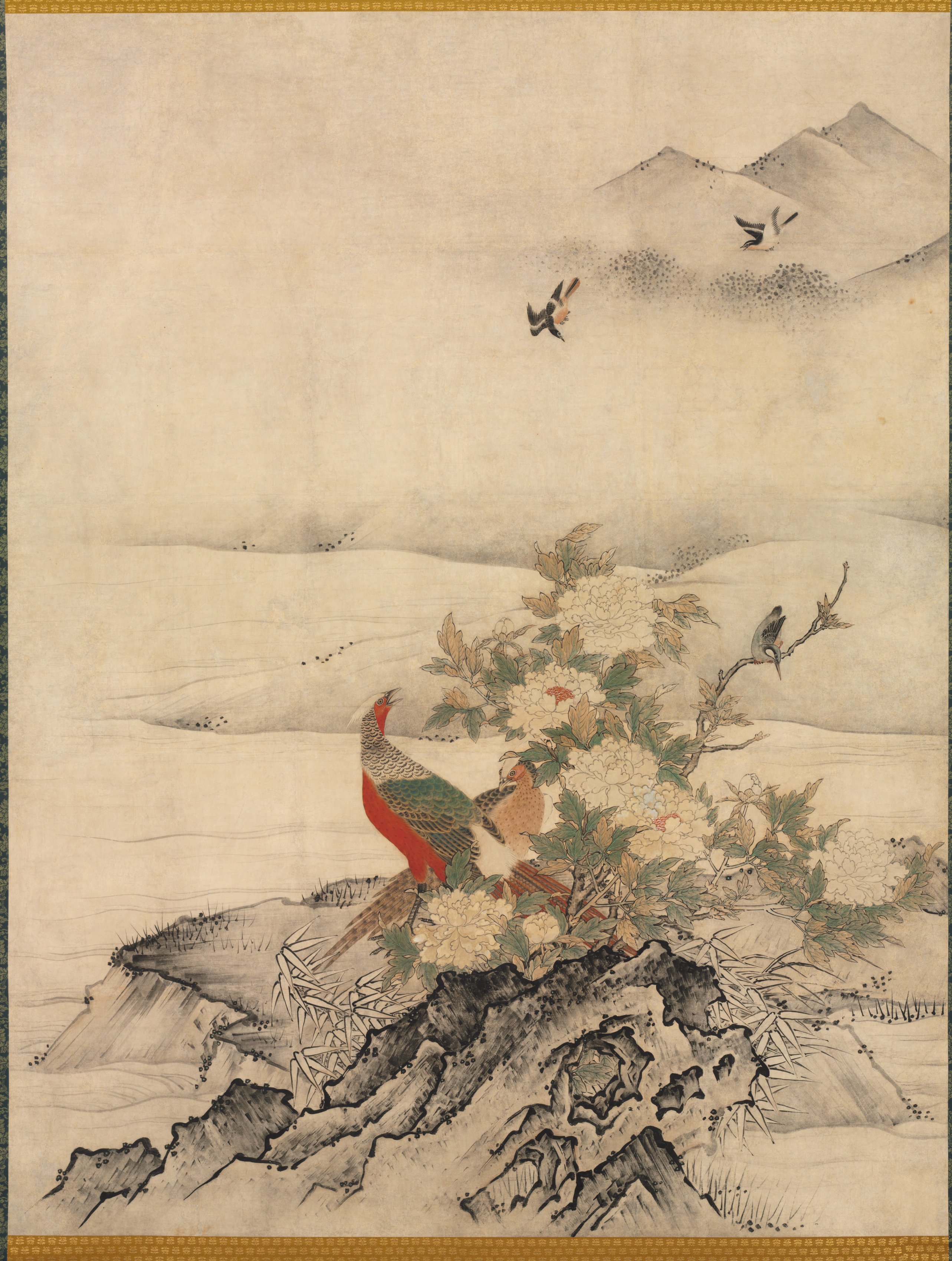 Kano Motonobu, Flowers and Birds in a Spring Landscape
