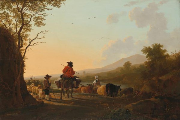 Jacob van Strij, Landscape with Cattle Driver and Shepherd
