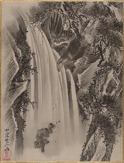 Kawanabe Kyōsai 河鍋暁斎, Waterfall, Eagle and Monkey