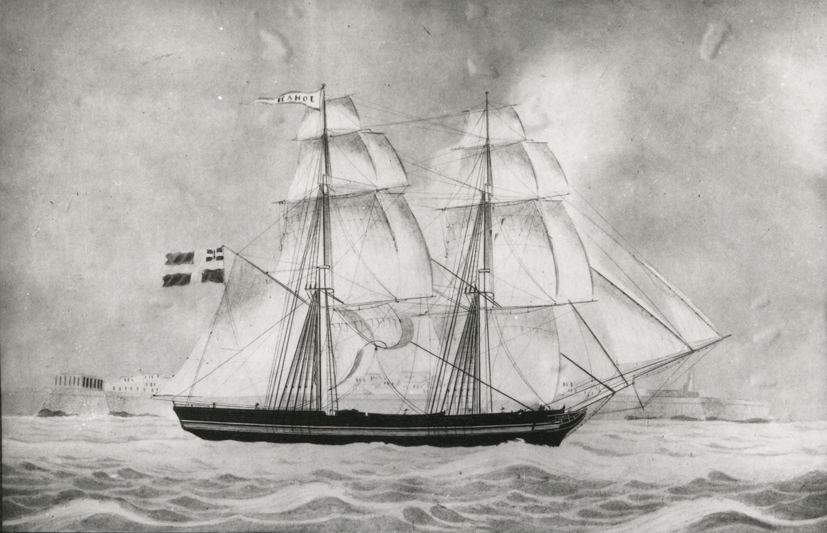 Okänd fotograf, [i tavlans n kant:] "Brig:. Johan, Commenders of Cap:t J.P. Hedlund, frau Schets. till Malta in April: 1846"