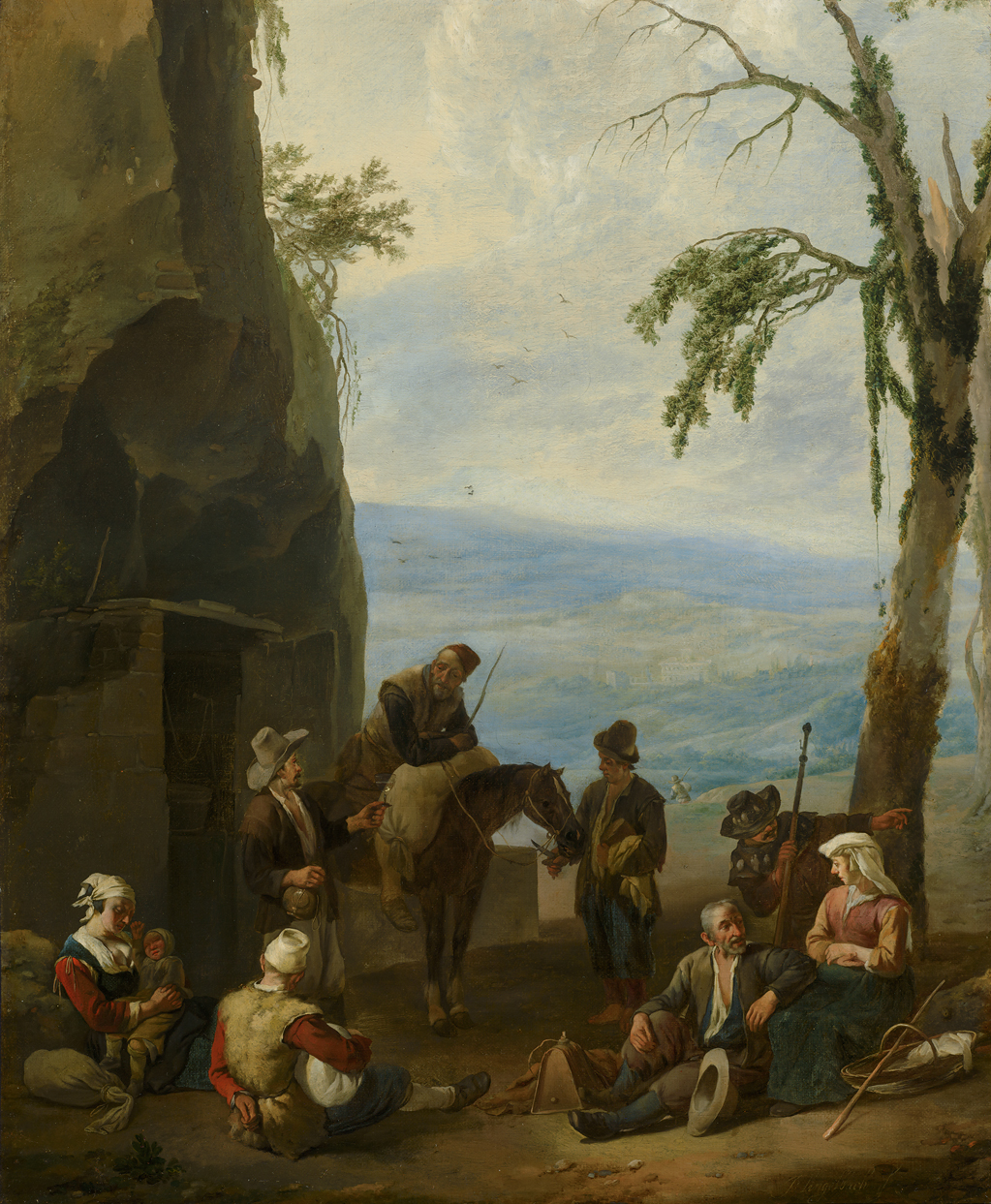 Johannes Lingelbach, Italiaans landschap met rustend landvolk