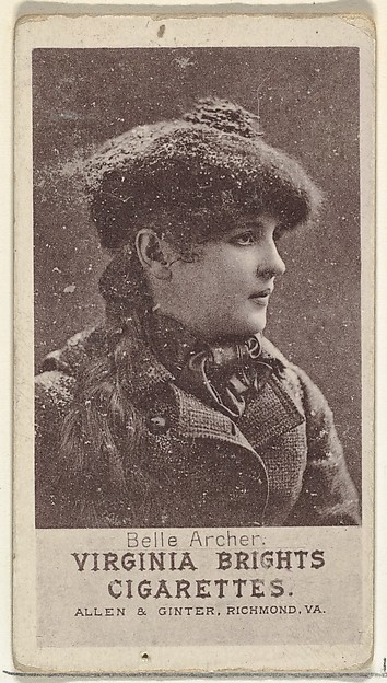 Allen & Ginter, Belle Archer, from the Actresses series (N67) promoting Virginia Brights Cigarettes for Allen & Ginter brand tobacco products