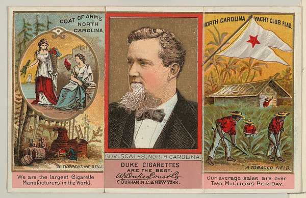 W. Duke, Sons & Co., Governor Scales, North Carolina, from "Governors, Arms, Etc." series (N133-2), issued by Duke Sons & Co.