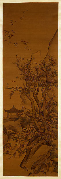 Unidentified artist, Magpies Gathering in a Grove by a Pavilion
