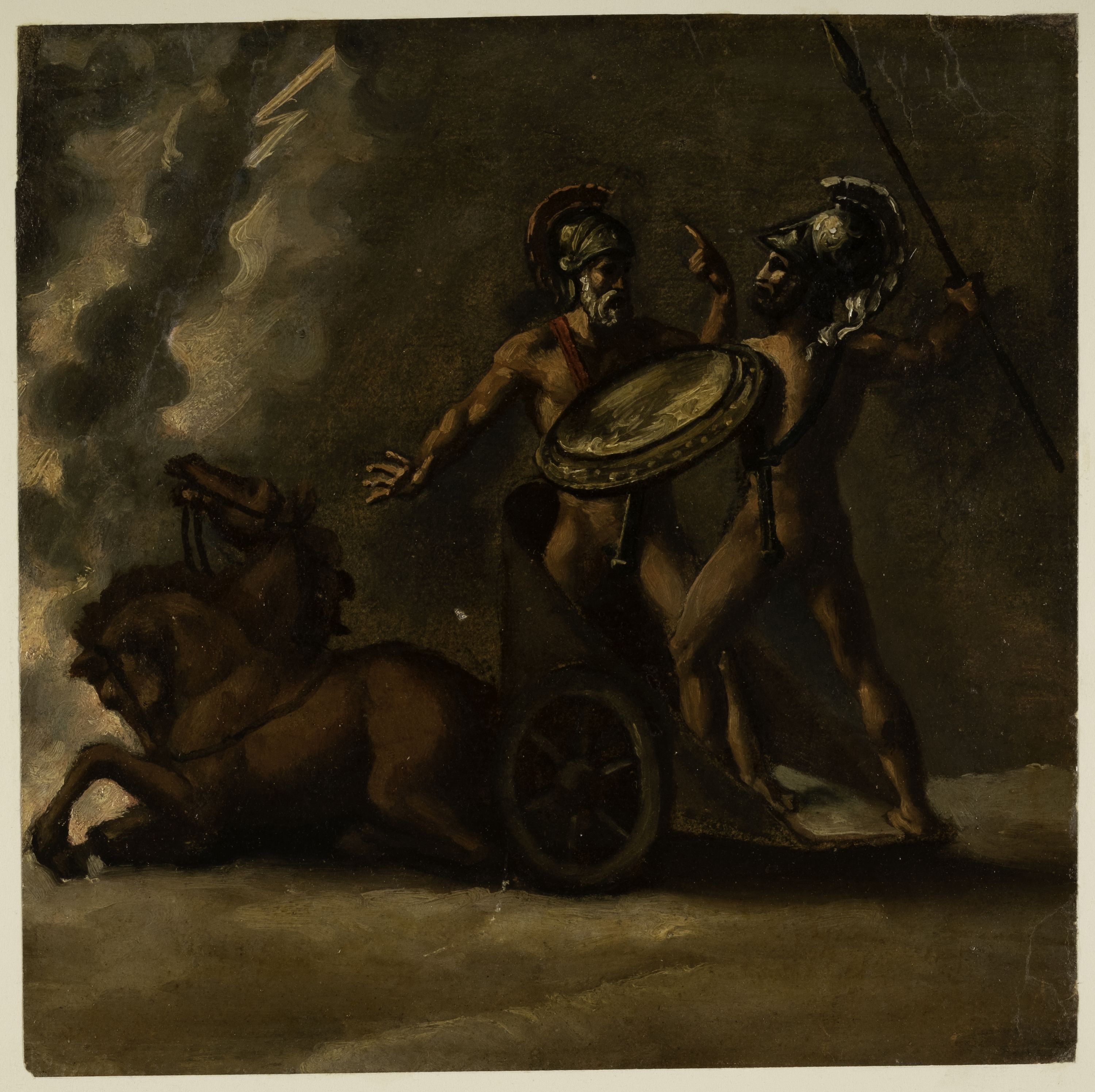 Anonyme, Guerriers grecs sur un char, esquisse