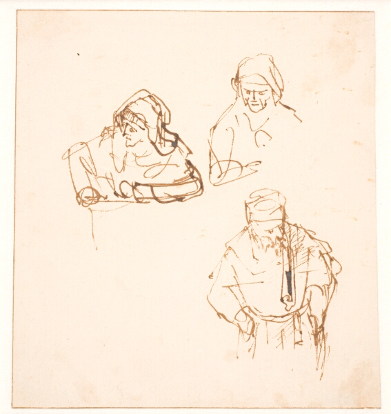 Rembrandt van Rijn, Skitseblad med to studier af en kvinde og en tredje af en mand