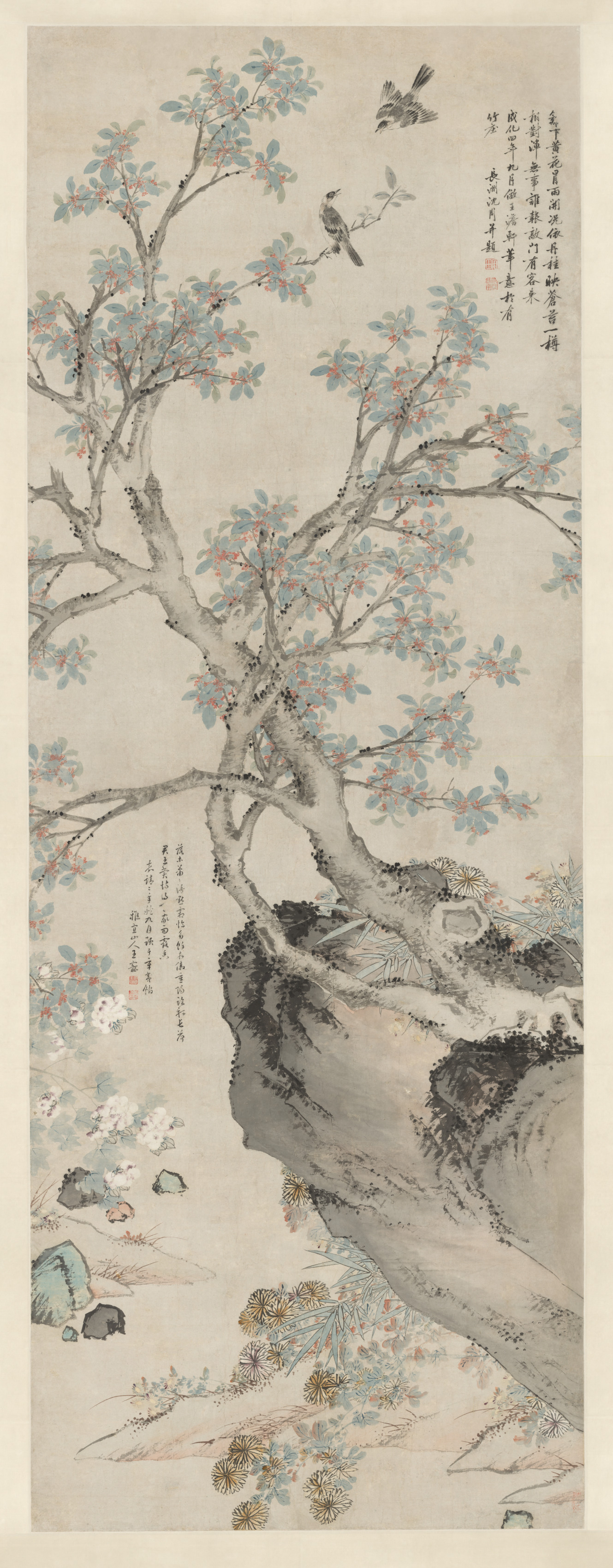 Shen Zhou, Yellow Chrysanthemums and Red Osmanthus in the Style of Wang Yuan