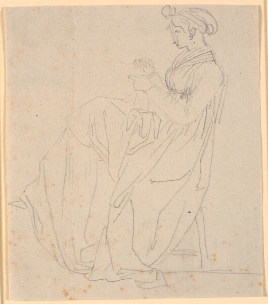 Nicolai Abildgaard, Profilbillede af kunstnerens anden hustru Juliane Marie Abildgaard f. Ottesen, siddende med sytøj, hel figur