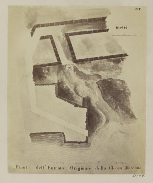 Parker, John Henry, Tiber - Plan of part of the Pulchrum Littus, with the mouth of the River Almo, called also Marrana or Aqua Crabra.