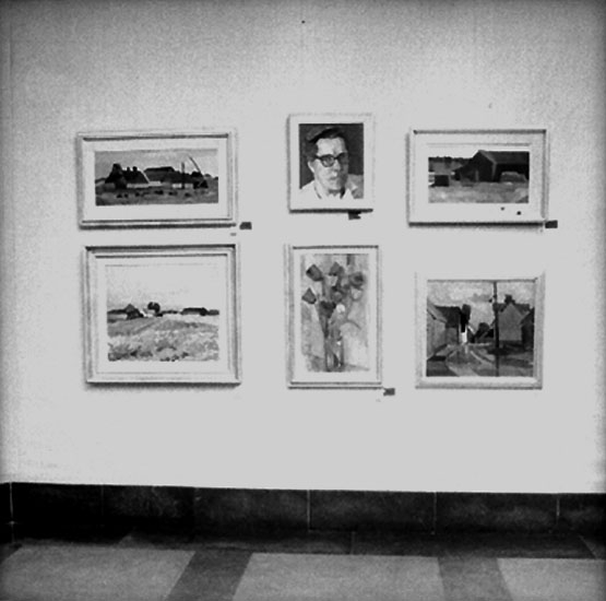 Knut Borg, Konsthallen, interiör av utställningssalen, Inga Bergs utställning, tavlor.
