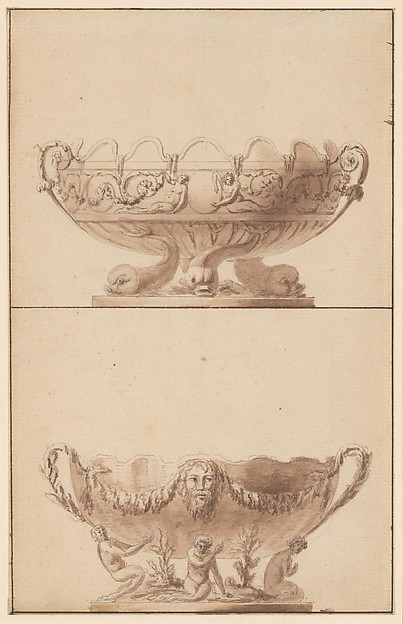 Anonymous, French, 18th century, Two designs for wine coolers