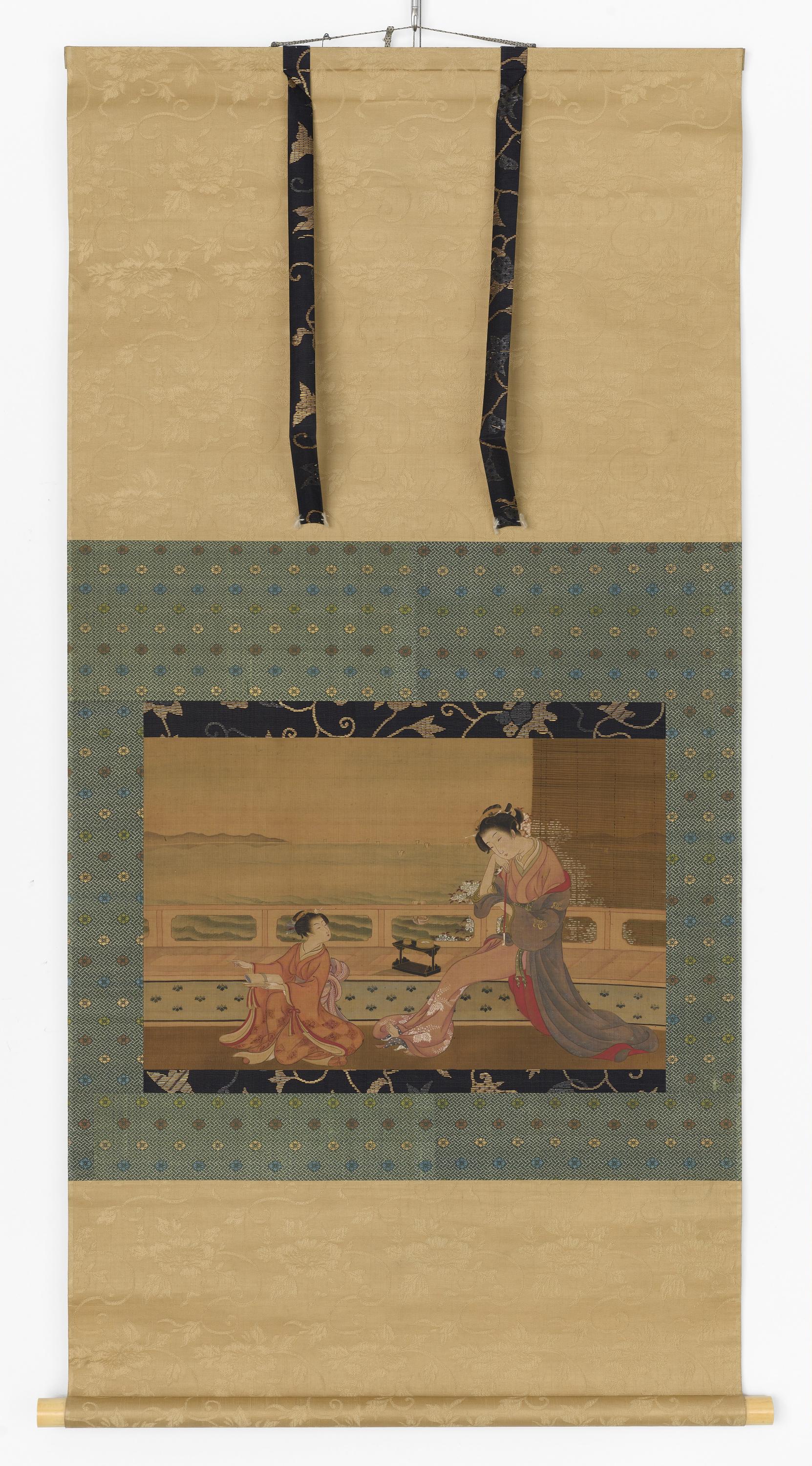 Kitao Shigemasa, Two girls on a balcony overlooking the sea