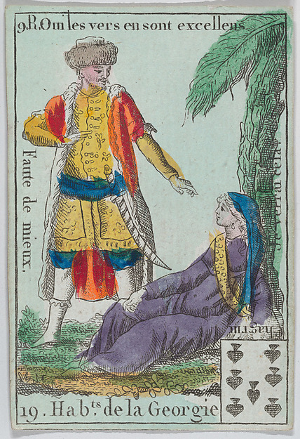 Anonymous, French, 18th century, Hab.ts de la Georgie from playing cards "Jeu d'Or"