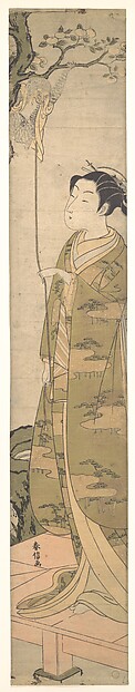 Suzuki Harunobu, A Woman Playing with a Monkey which Has Climbed a Tree