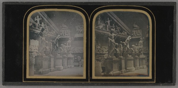 Unknown, [Room full of busts and sculptures with pediment from The Temple of Aegina] / [Pediments figures and parts of friezes]