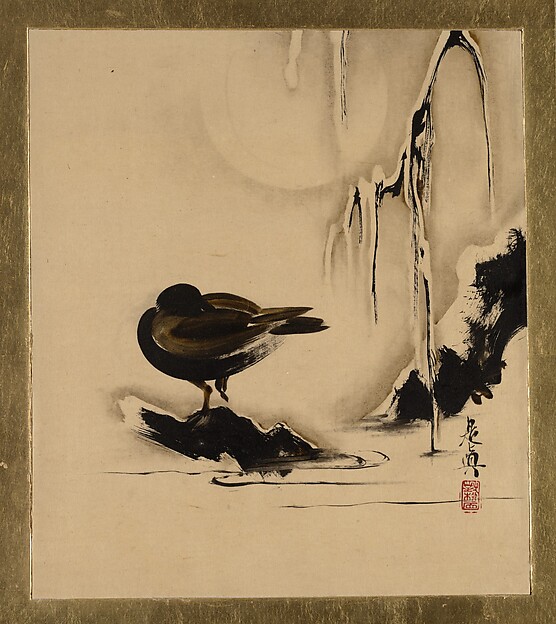 Shibata Zeshin, Lacquer Paintings of Various Subjects: Bird and Willow in Snow