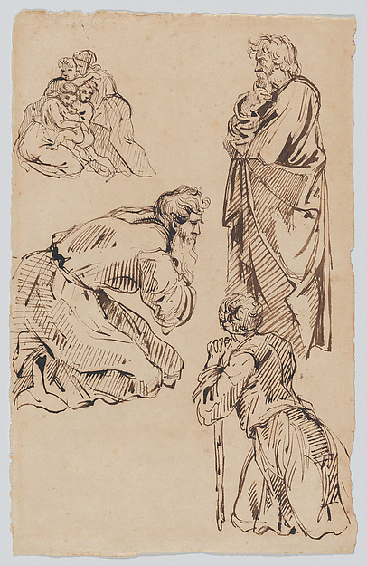 Eugène Delacroix, Figures from Raphael's Vatican Loggia (recto); Study of a Bearded Man (verso)