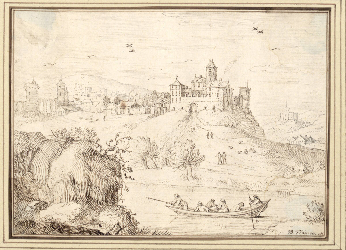 AlbertFlamen, Hügelige Flußlandschaft mit Burg (II-41)