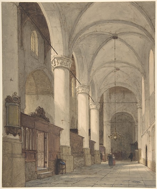 Johannes Bosboom, Vaulted Side Aisle of a Church, with Figures