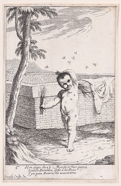 Giuseppe Maria Crespi, Plate 12: Bertoldino whipping himself to kill flies, from "Bertoldo, Bertoldino, and Cacasenno"