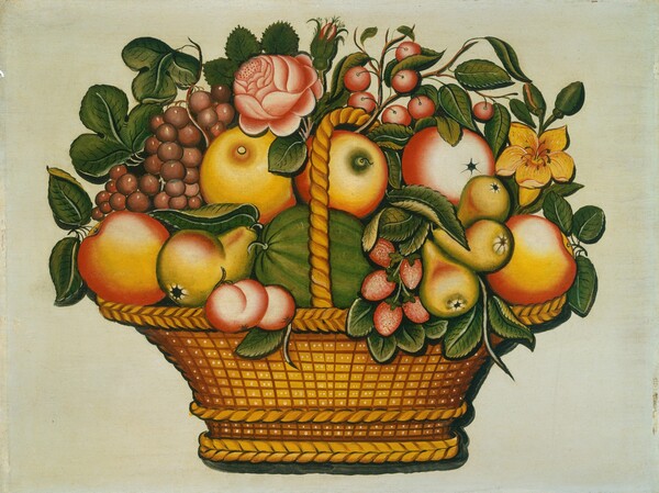 American 19th Century, Basket of Fruit with Flowers