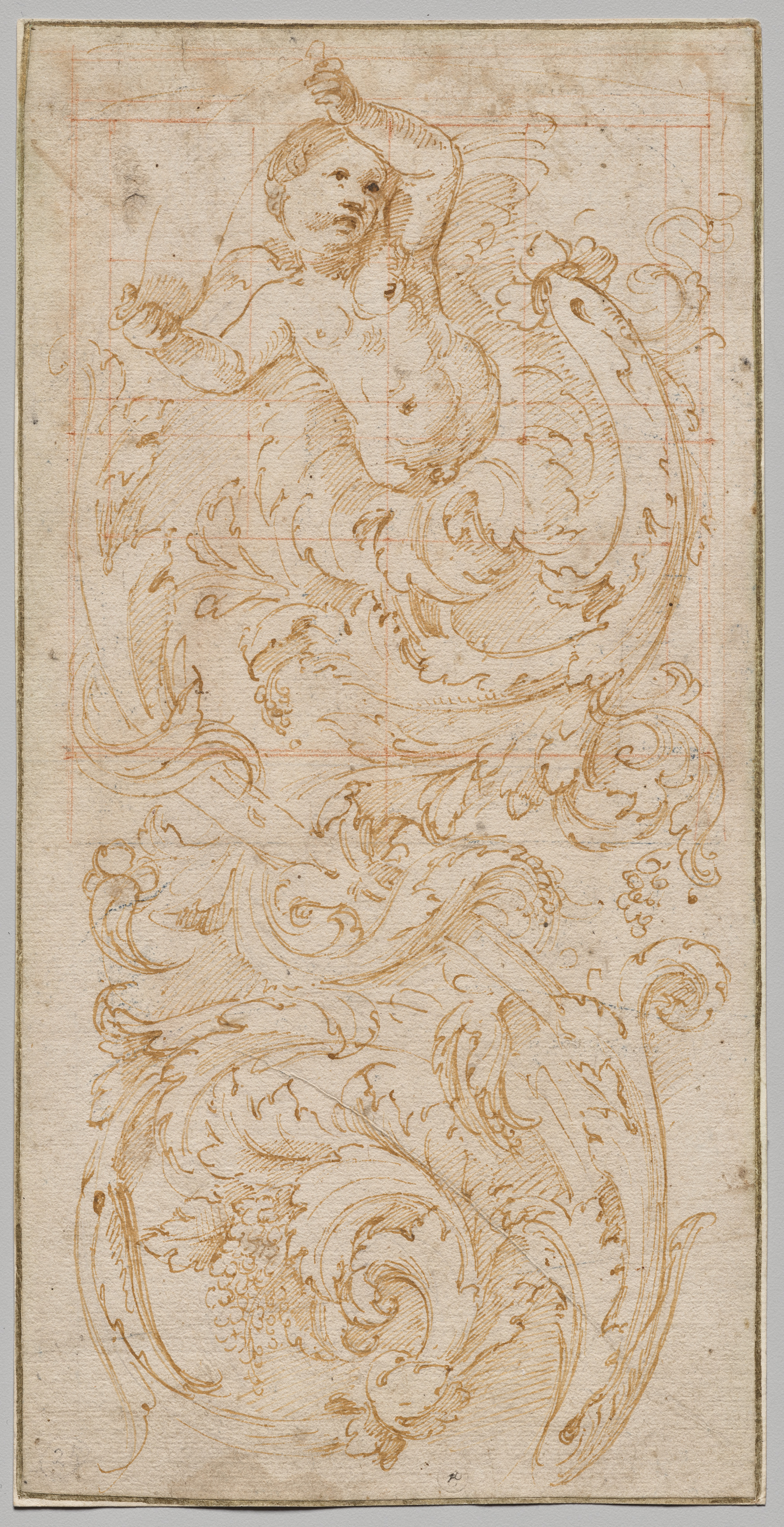 Giulio Romano, Design for a Frieze with a Putto and Acanthus Leaves