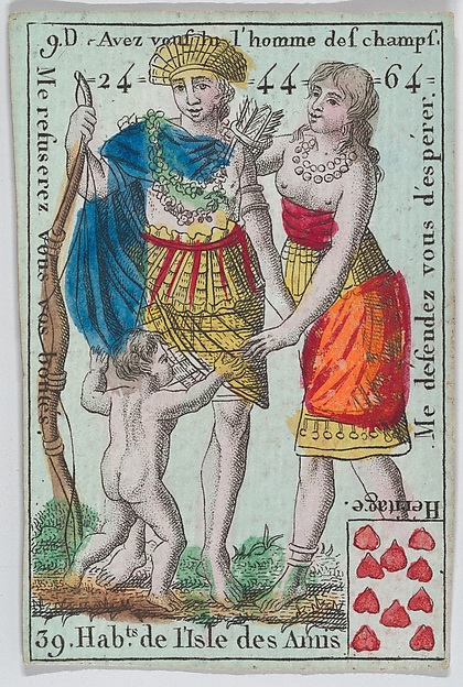 Anonymous, French, 18th century, Hab.ts de l'Isle des Amis from playing cards "Jeu d'Or"