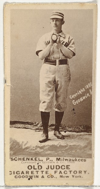 Goodwin & Company, William Shenkel, Pitcher, Milwaukee, from the Old Judge series (N172) for Old Judge Cigarettes