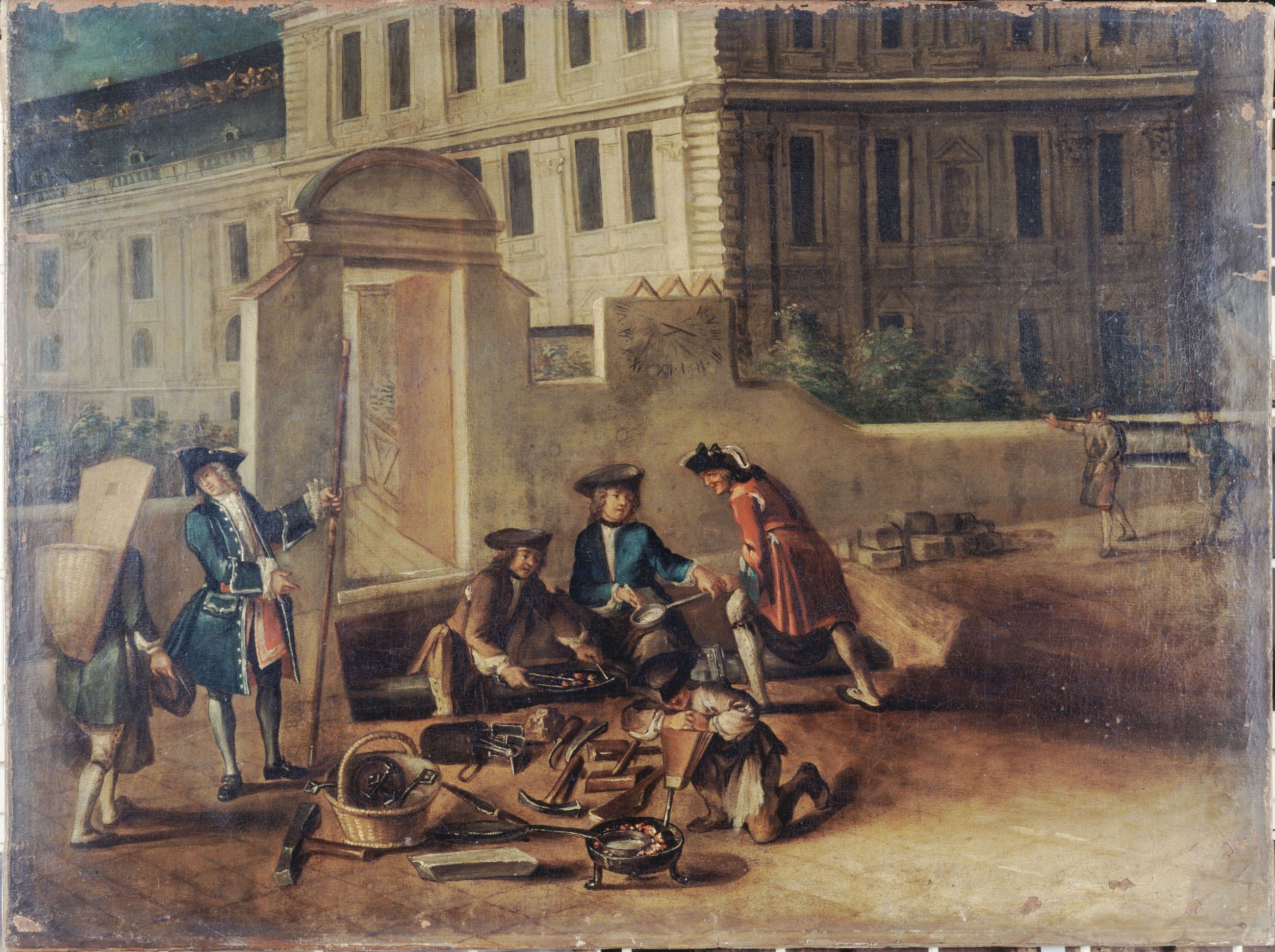 Anonyme, Plombiers et gardes à la porte des Tuileries, vers 1730