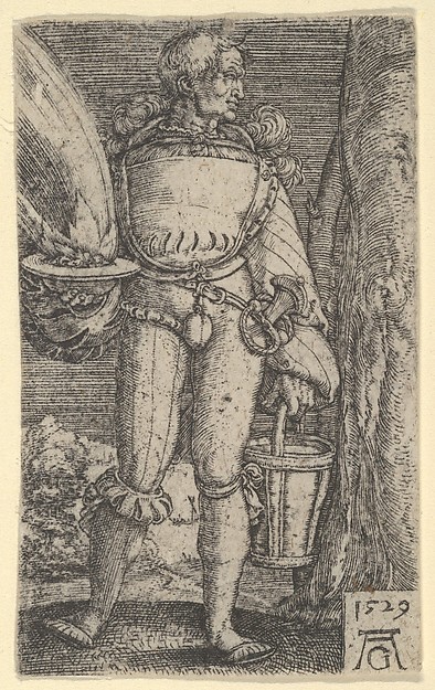 Heinrich Aldegrever, Foot-Soldier with Fire-Pan and Bucket