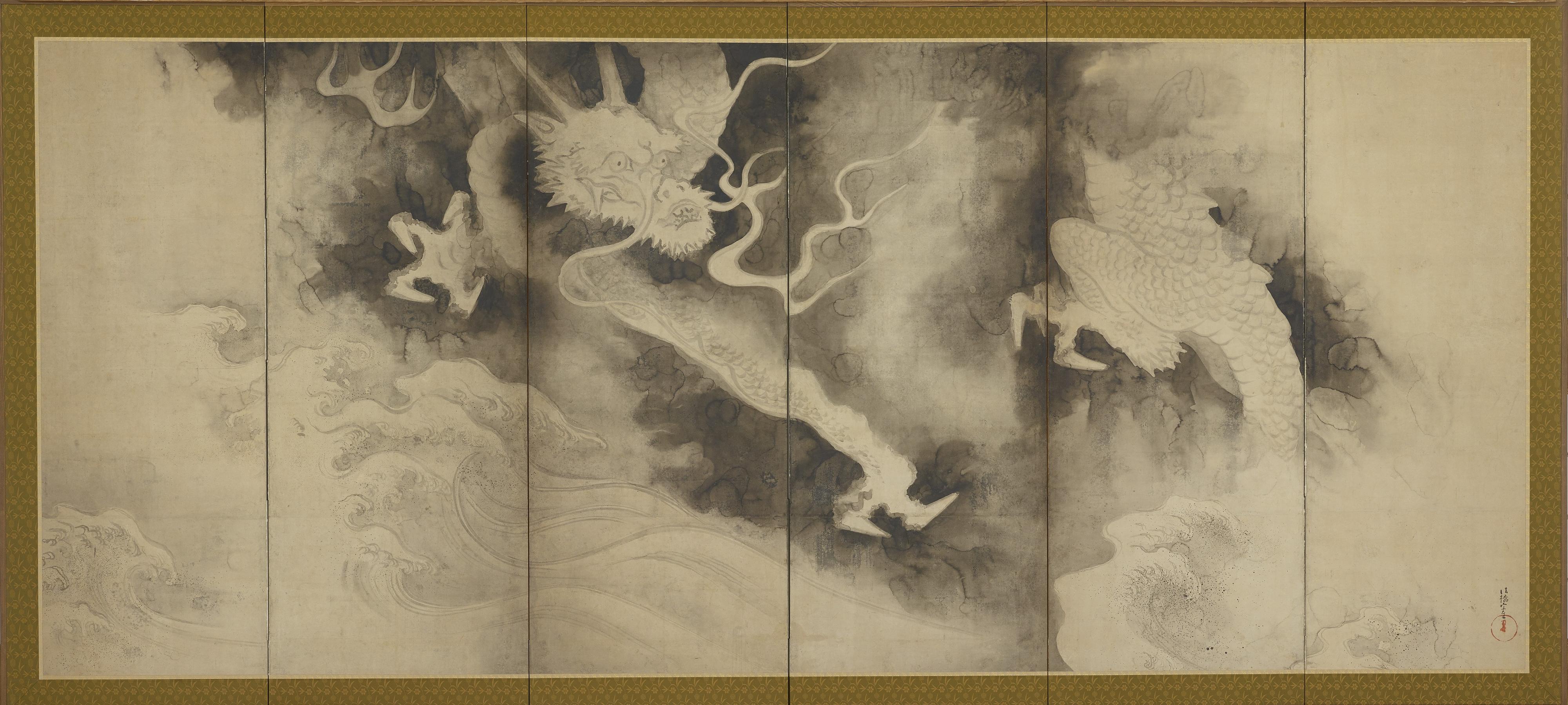 Tawaraya Sotatsu, Dragons and Clouds 雲龍図屏風 （左隻）