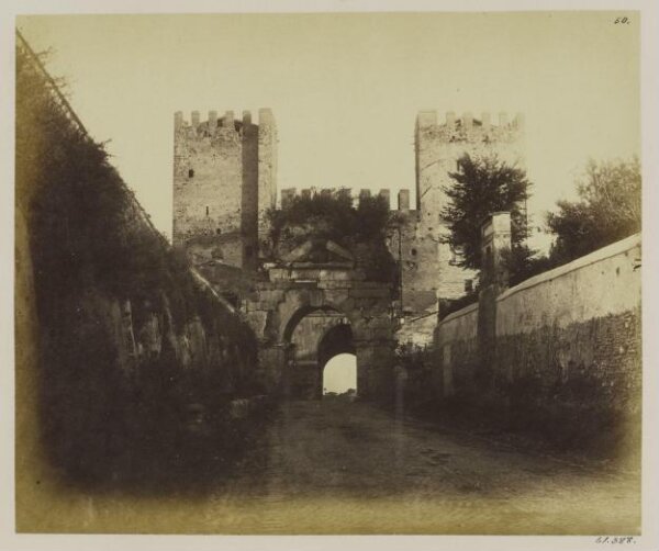 Parker, John Henry, Gates of Rome - Porta Appia, now di S. Sebastiano, interior, with Arch of Drusus in the foss-way, A.D. 30