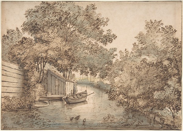 Anthonie van Borssom, Canal with a Boat and Ducks